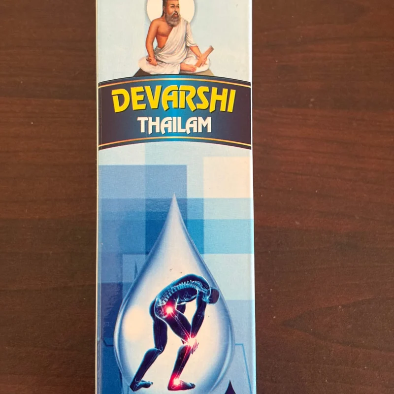 Devarshi Thailam, front of the carton
