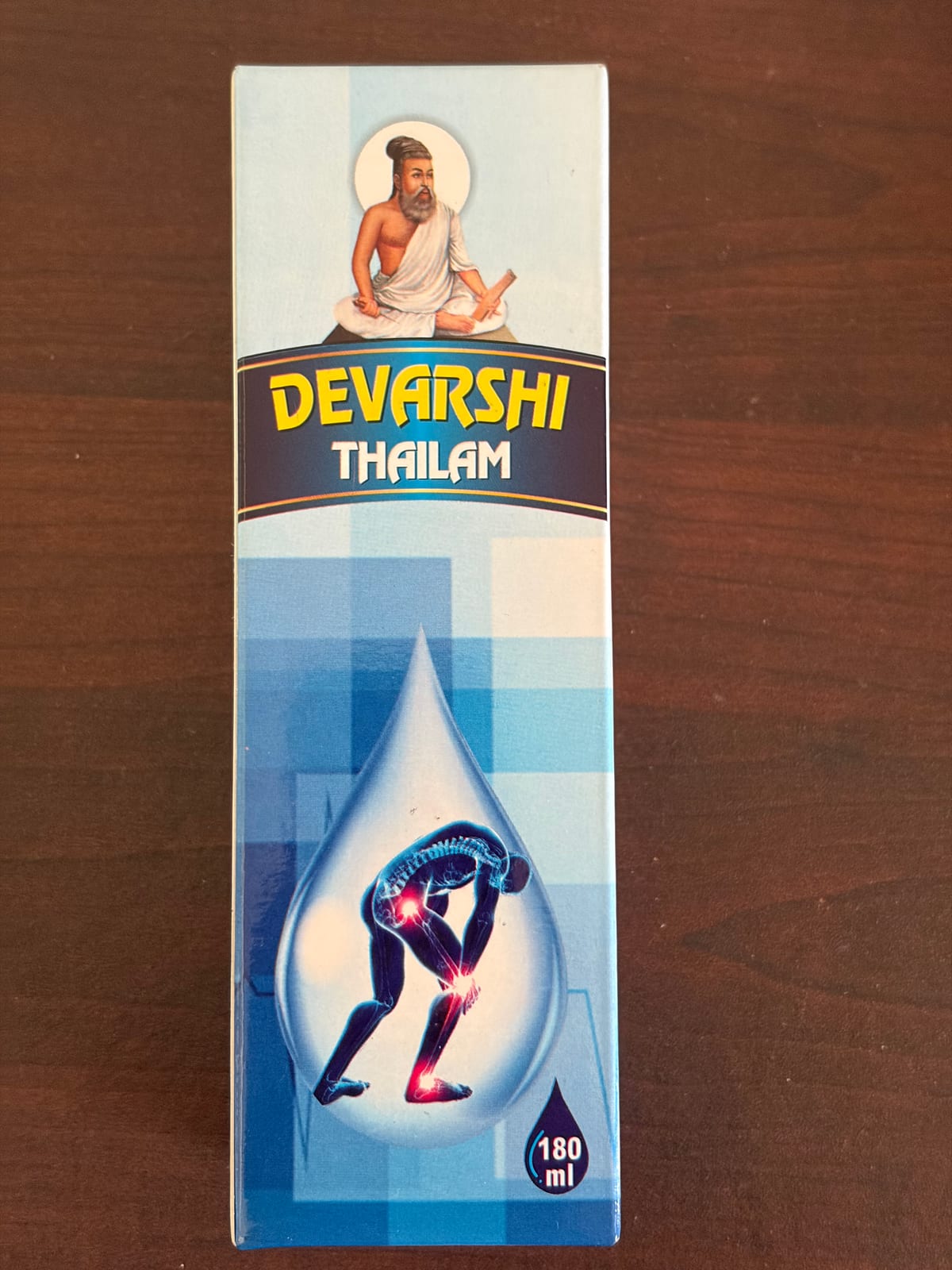 Devarshi Thailam, front of the carton